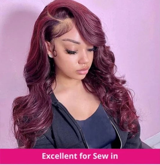 women wearing  Burgundy Body Wave Human Hair