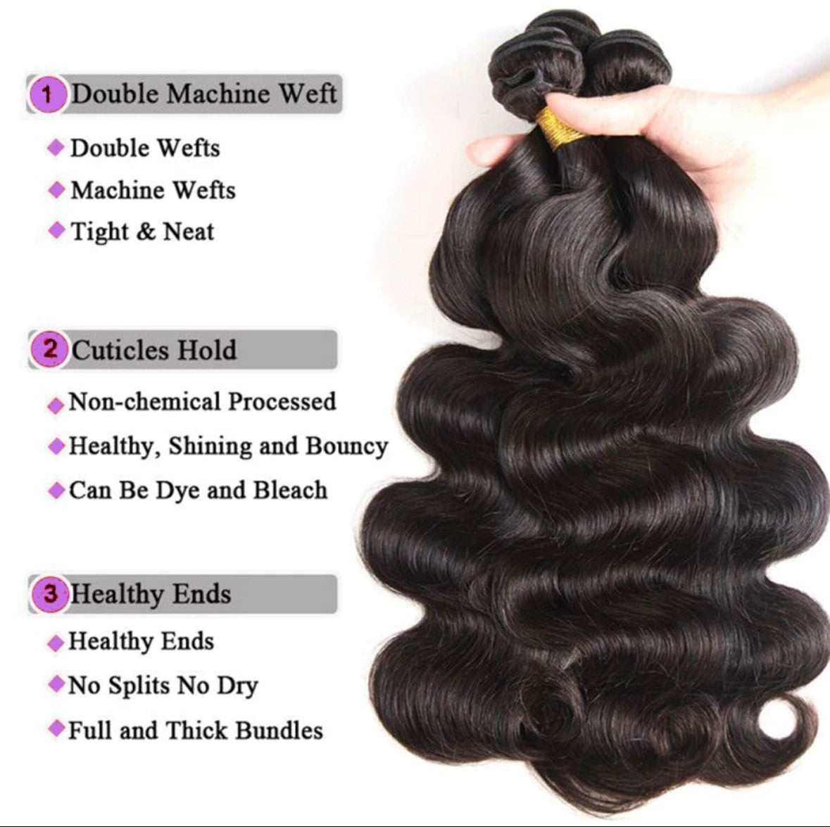 Malaysian Body Wave Bundles w/ Closure