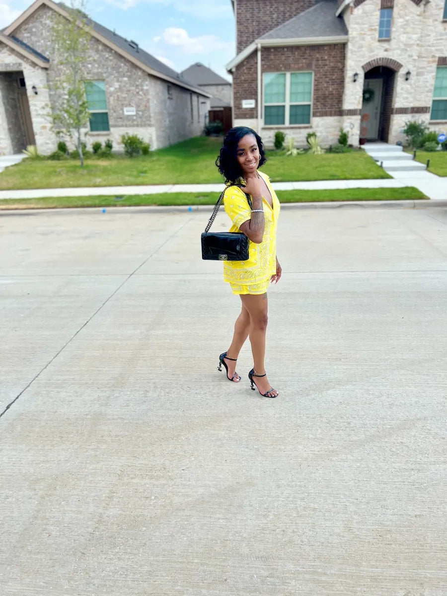 yellow casual two piece set